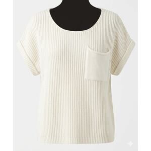 Sincerely Jules White Ribbed Knit Short Sleeve Pocket Sweater Top Size XS